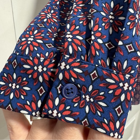 Banana Republic Blue & Red Long Sleeve Dress Functional Buttons Nursing Friendly - Picture 6 of 16